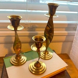 Set of 3 brass candle holders
